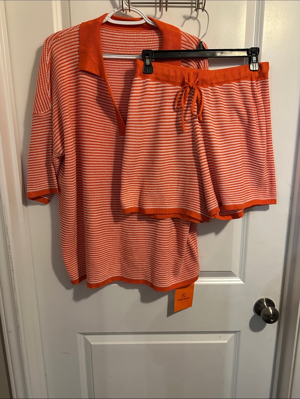 Orange and White Striped Knit Sweater Top & Shorts Set